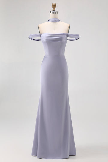 Off The Shoulder Dusty Blue Mermaid Bridesmaid Dress